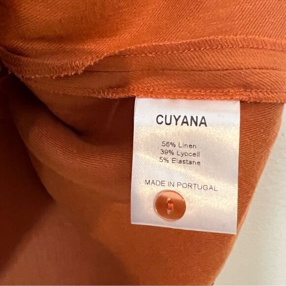 Cuyana Burnt Orange Linen Blend Short Sleeve V-Neck Shirt Dress - Picture 6 of 8